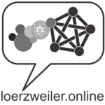 Logo loerzweiler.online Das Lörzweiler Logo gemeinsam mit dem Fediverse-Logo in einer Sprechblase. Darunter der Titel der Seite als Schriftzug